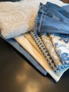 Denim, chenille, and assorted fabrics 