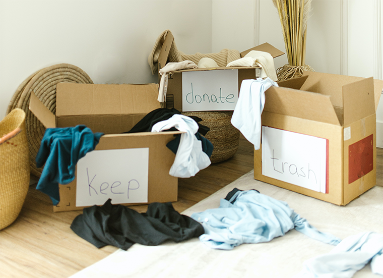 The 'keep', 'donate', and 'trash' piles after cleaning out your closet.