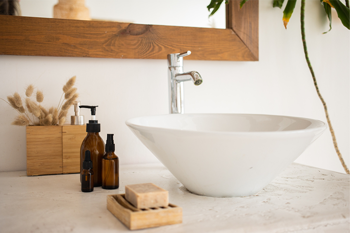 A clutter-free bathroom countertop