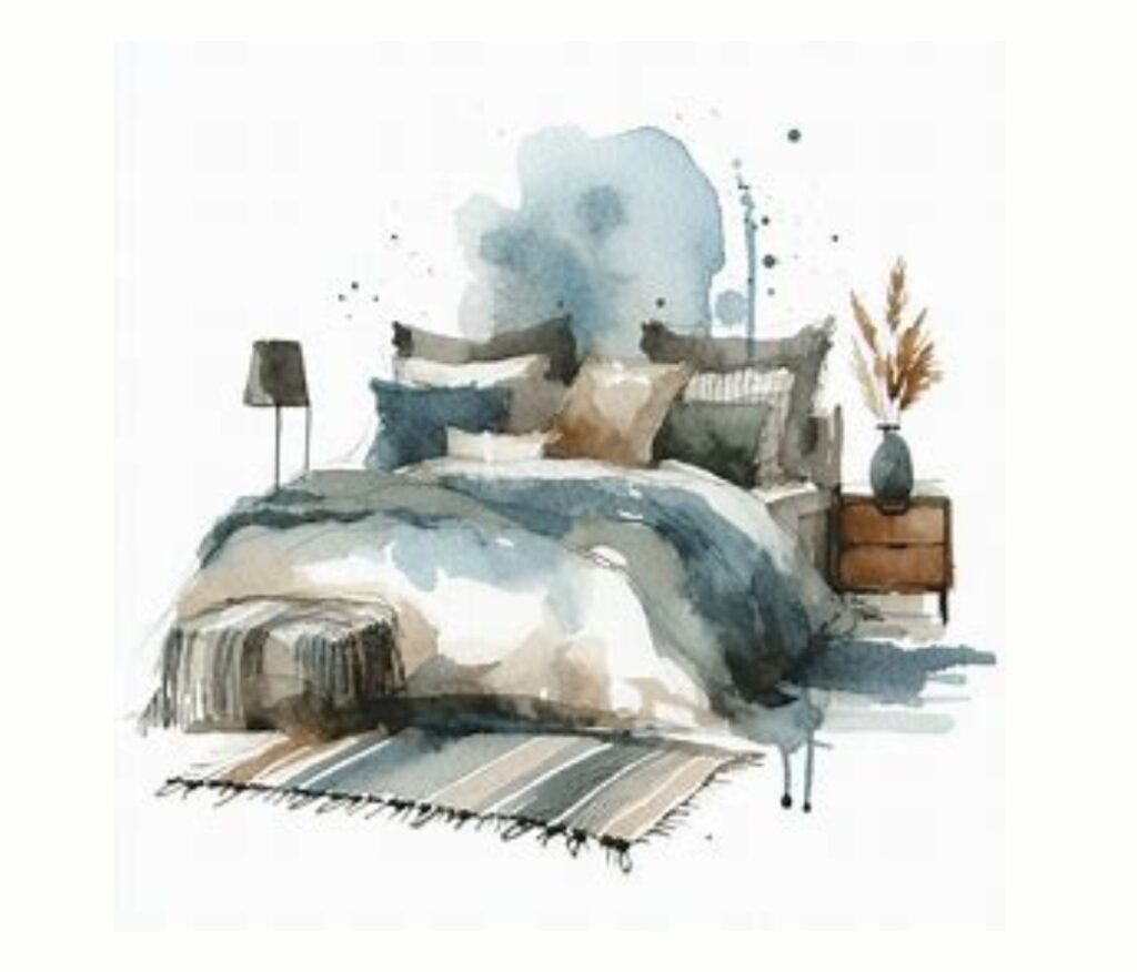 A comfortable bed in a bedroom setting, giving you a good nights sleep