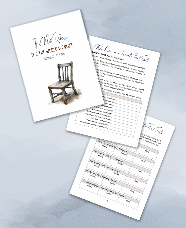 Images from the Movement, Mobility & Strength workbook to combat all the sitting we do