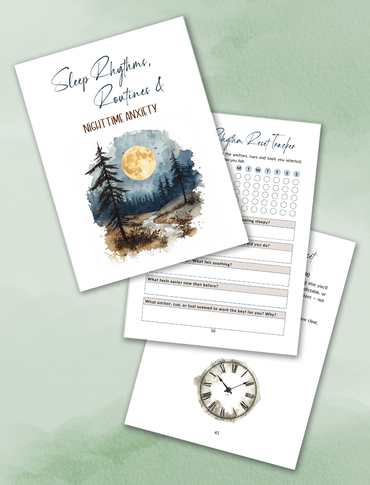 Pages from the Sleep & Recovery workbook to calm your nervous system