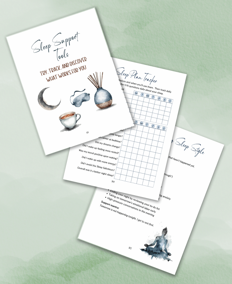 Pages from the Sleep & Recovery Workbook to help with restorative sleep for women
